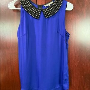 Milly Blue Embellished Sleeveless Blouse with Peter Pan Collar